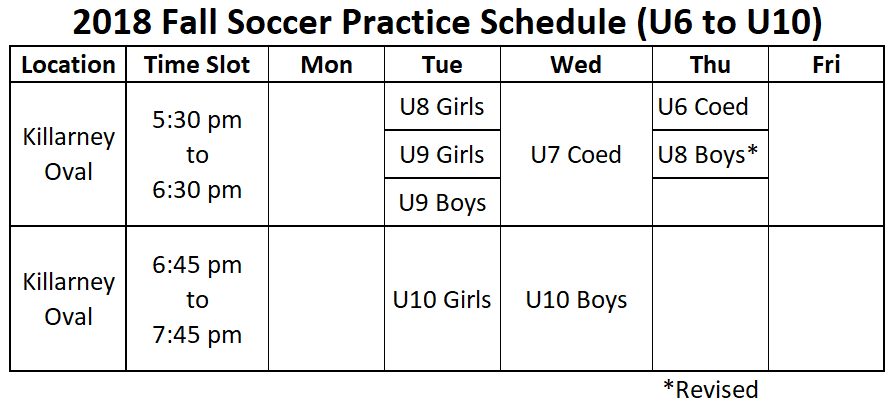 Fall Practice Schedule - Revised