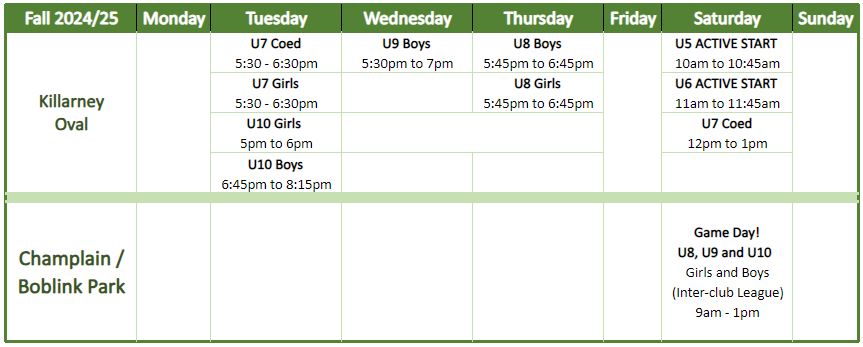 FALL 2024 - Minis Schedule